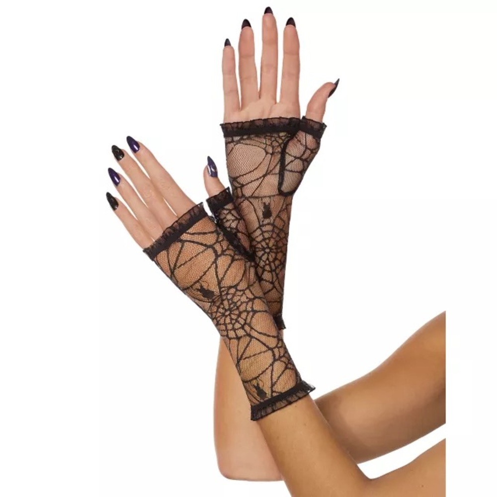Black Spider Web Fingerless Gloves